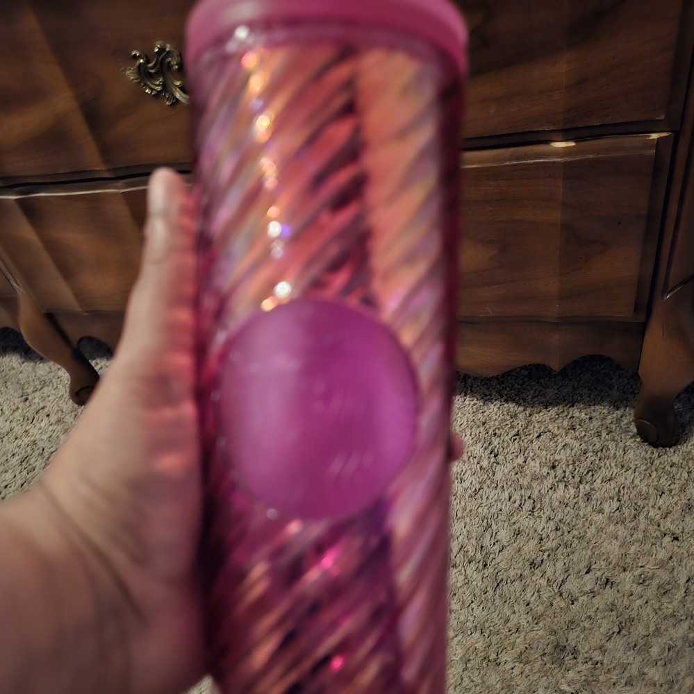 Starbucks Pink Iridescent Travel Acrylic Tumbler With Turnable Lid 16 Oz Grande